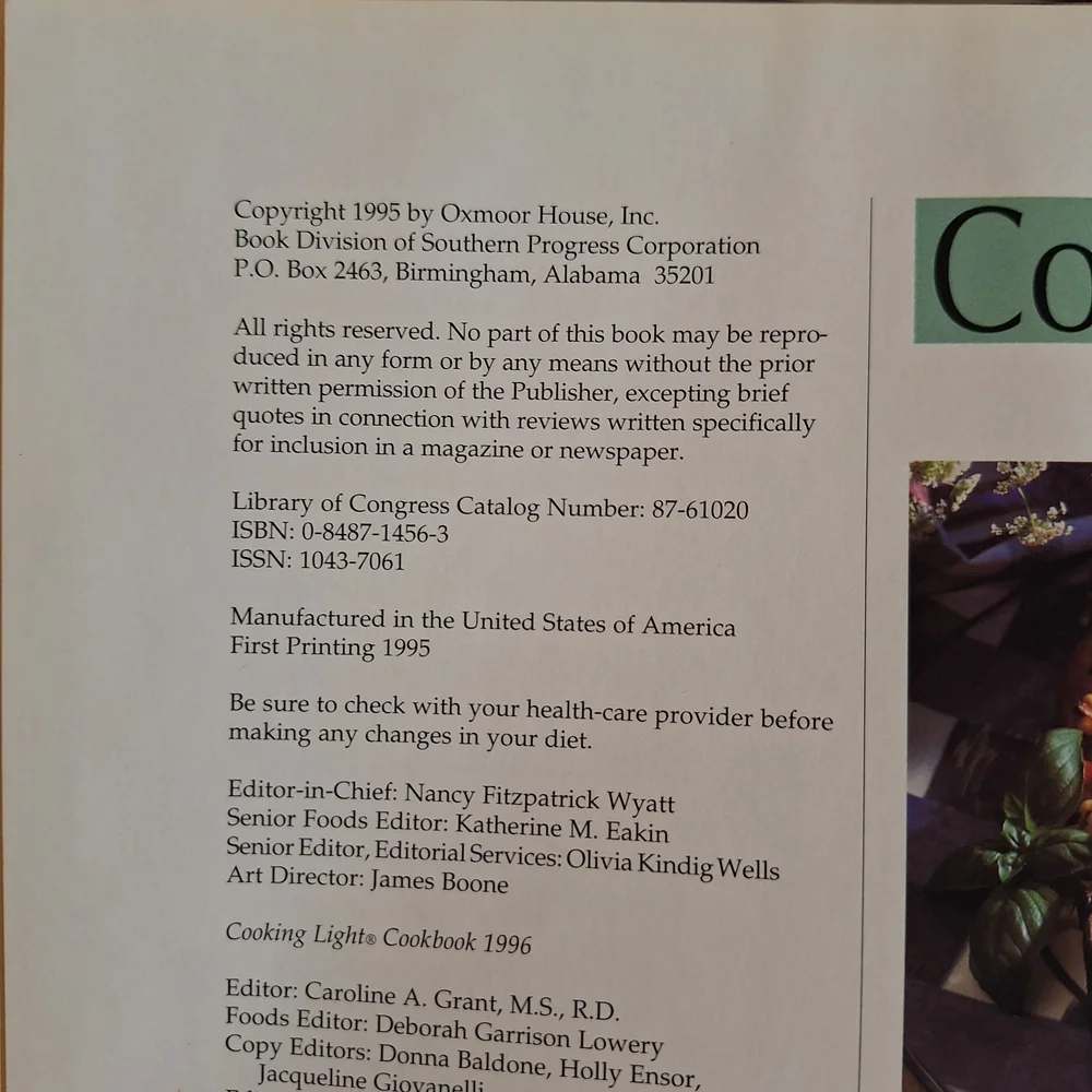 Cooking Light Cookbook 1996 The Way To Wellness